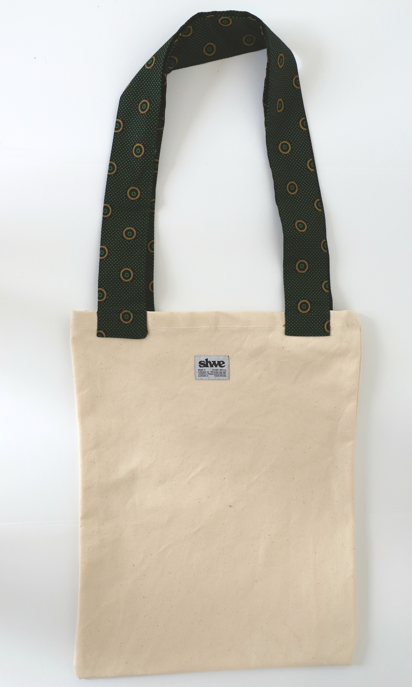 Tote bag avec bretelles en imprimé shweshwe vert