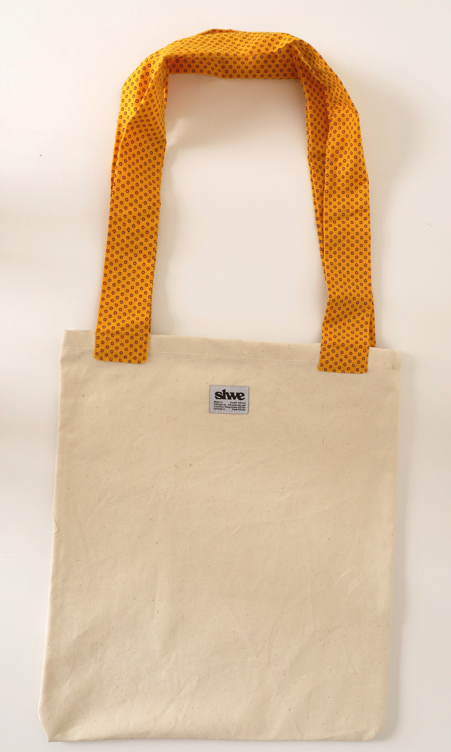 Tote bag avec bretelles en imprimé shweshwe jaune